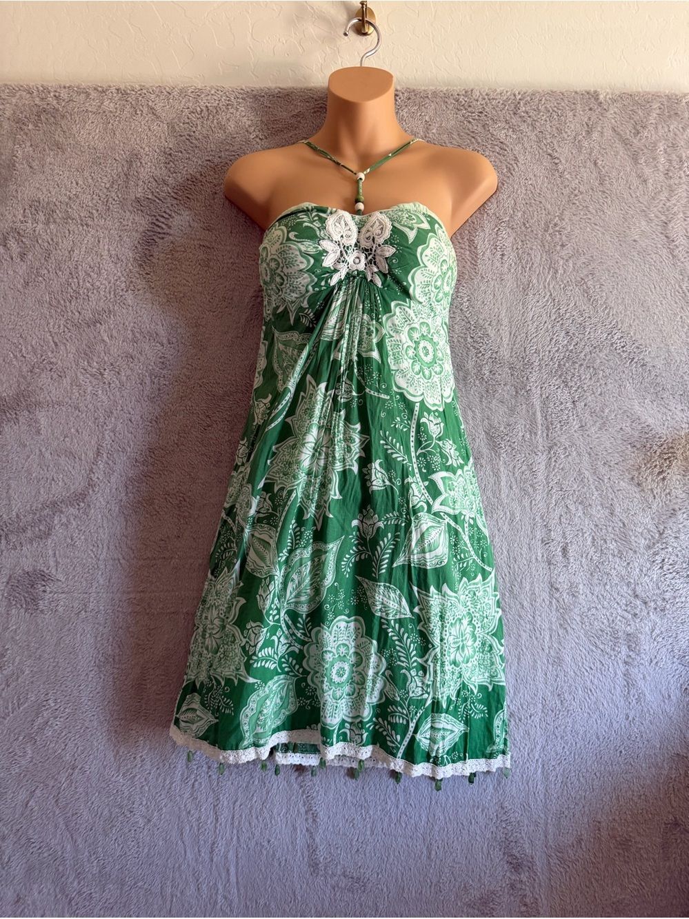 Lyndia Procanik Vintage Y2K Green Floral Strapless Sundress  4